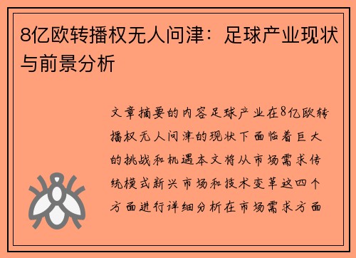 8亿欧转播权无人问津：足球产业现状与前景分析
